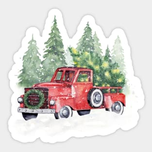 Christmas red truck with Chistmas tree Sticker